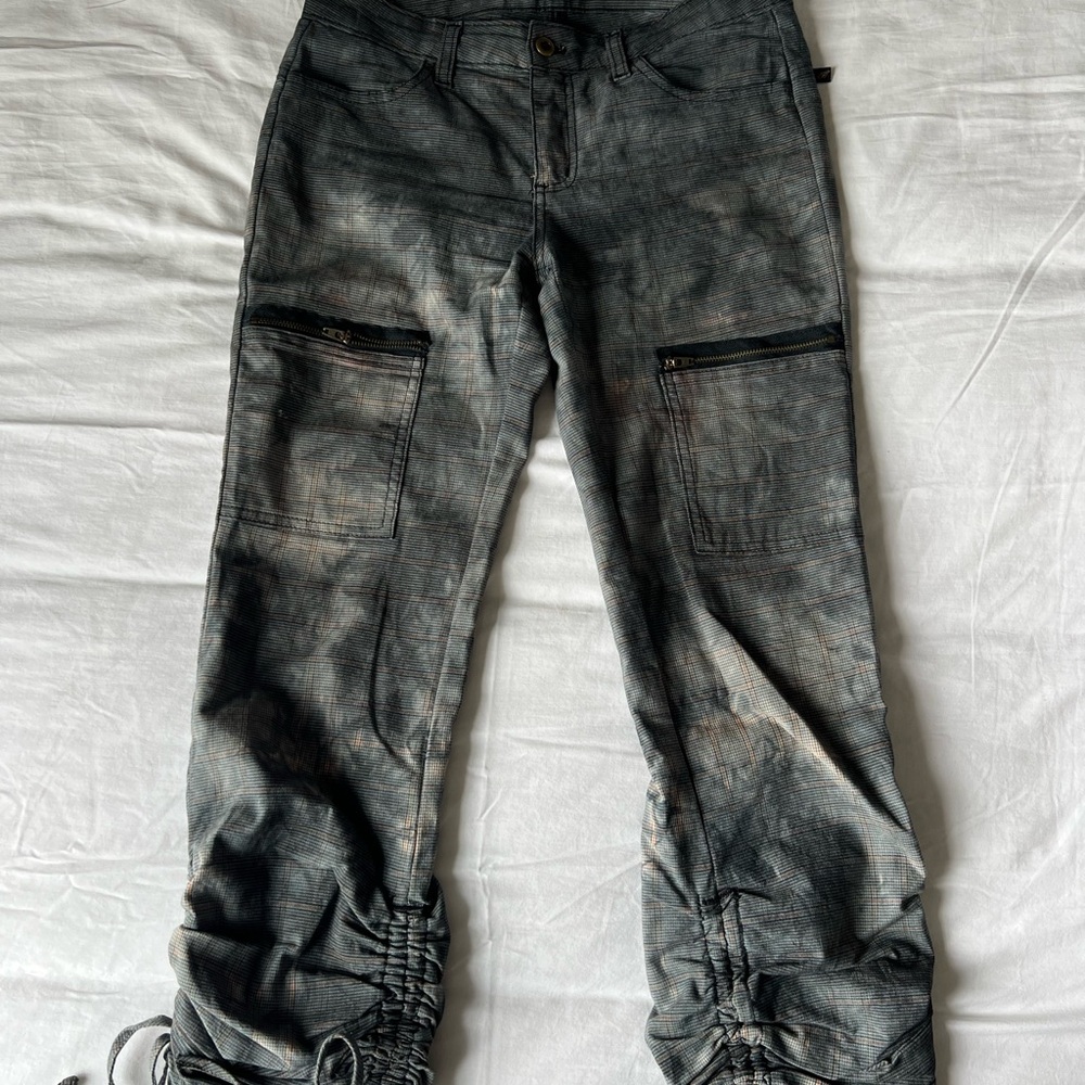Gray Cargo Pants with Ruched Hem